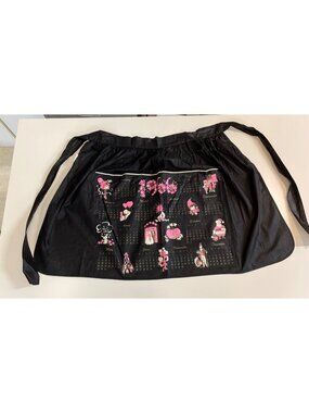Vintage 1966 Black & Pink Illustrated Holiday Calendar Half Apron